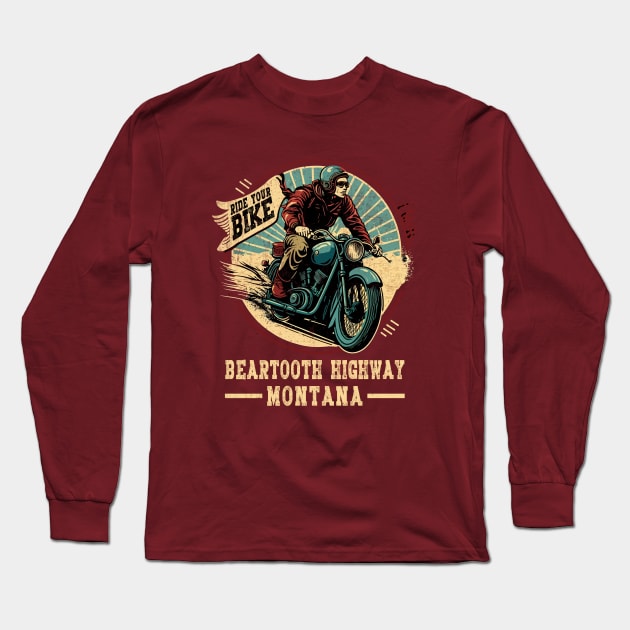 Beartooth Highway Montana - Ride your bike Long Sleeve T-Shirt by 6StringD